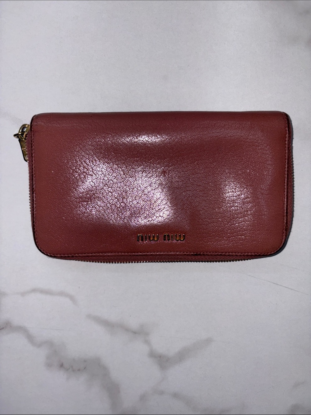 Miu Miu Dusty Rose Leather Zip Wallet